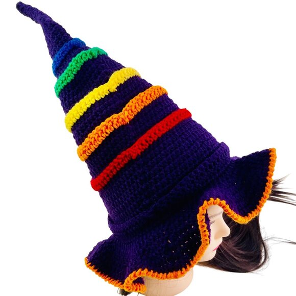 Crochet Witch Wizard Hat Handmade Purple Blue Orange Red Yellow Green main image 5